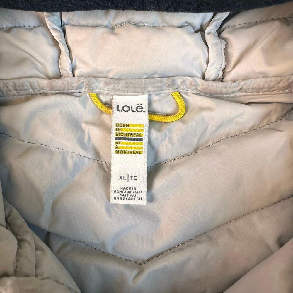 Lole Puffer Jacket Duck Down Women's XL Grey Mid Length Hooded Parka Winter FLAW - Picture 8 of 14